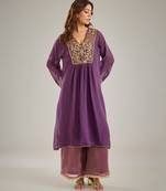 Purple embroidered organza kurta set