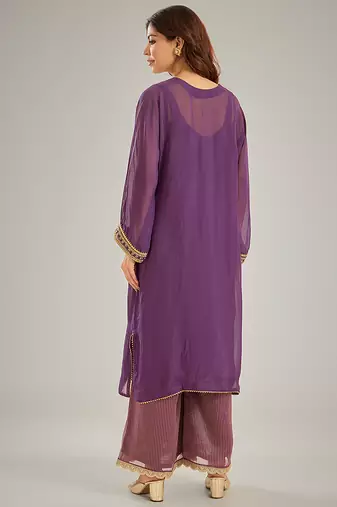 Purple embroidered organza kurta set