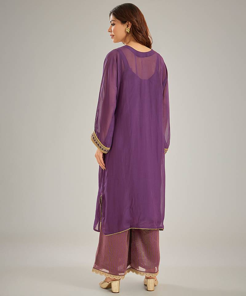 Purple embroidered organza kurta set