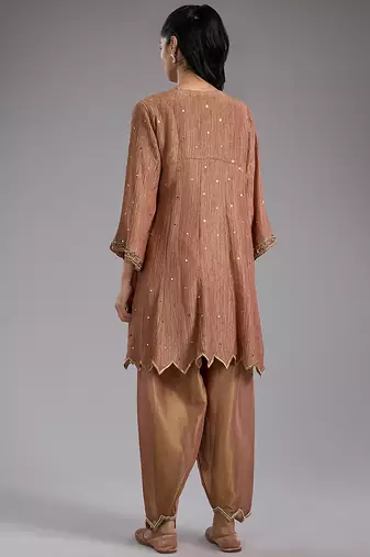 Pink embroidered tissue kurta set