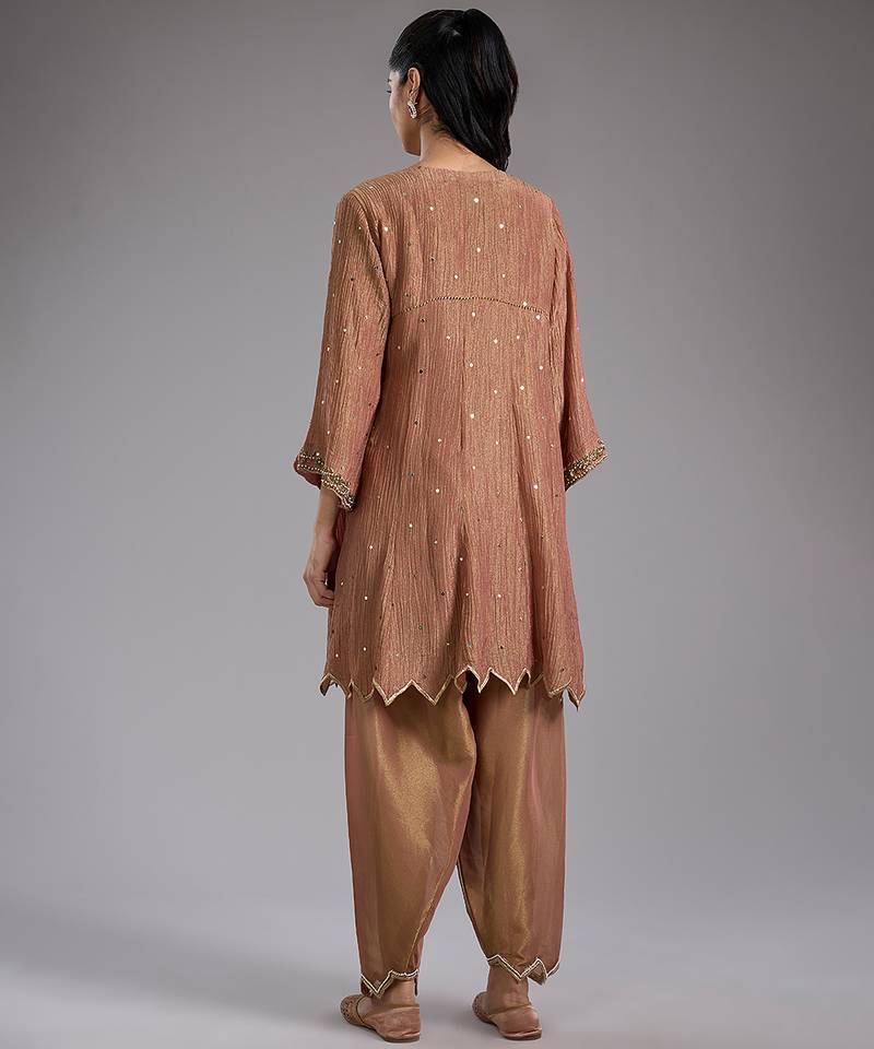 Pink embroidered tissue kurta set