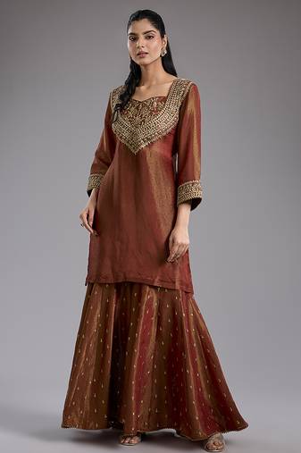 Pink embroidered tissue sharara set