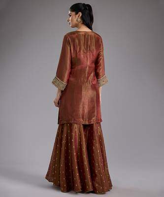 Pink embroidered tissue sharara set 2