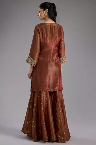 Pink embroidered tissue sharara set