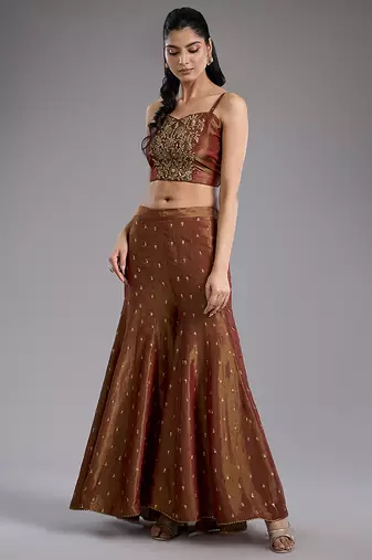 Pink embroidered tissue sharara set