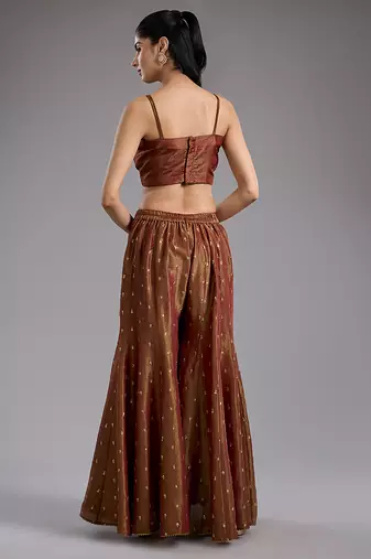 Pink embroidered tissue sharara set
