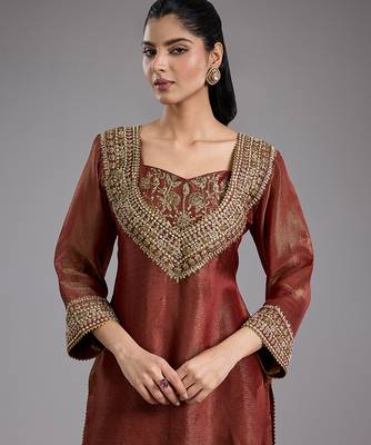 Pink embroidered tissue sharara set 5