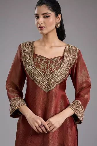 Pink embroidered tissue sharara set