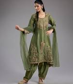 Green embroidered tissue anarkali