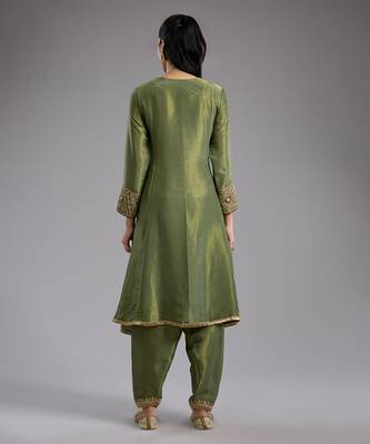Green embroidered tissue anarkali 2