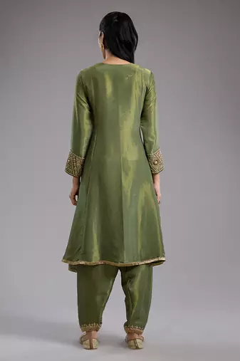 Green embroidered tissue anarkali