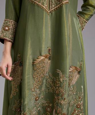 Green embroidered tissue anarkali 4