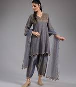 Grey embroidered tissue Kurta Set