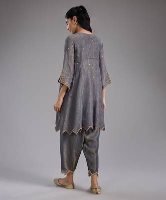 Grey embroidered tissue Kurta Set 2