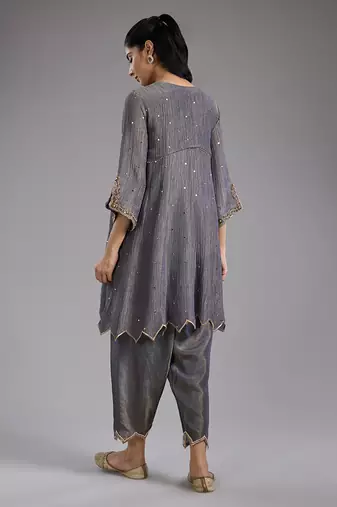 Grey embroidered tissue Kurta Set