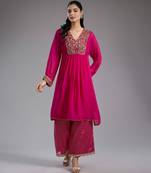 Pink embroidered organza kurta set