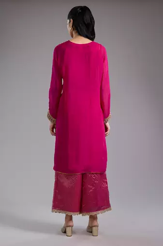 Pink embroidered organza kurta set