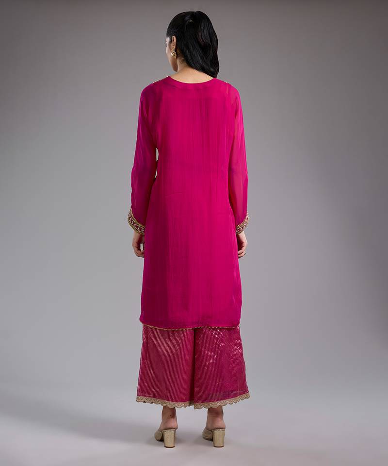 Pink embroidered organza kurta set