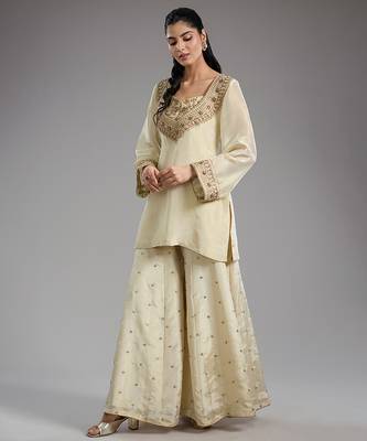 Ivory embroidered tissue sharara set 1