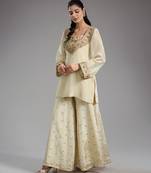 Ivory embroidered tissue sharara set