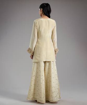 Ivory embroidered tissue sharara set 2