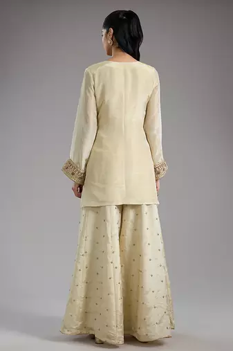 Ivory embroidered tissue sharara set