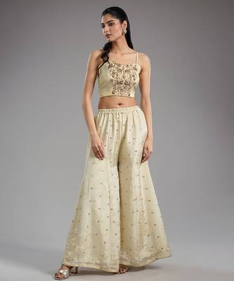 Ivory embroidered tissue sharara set 3