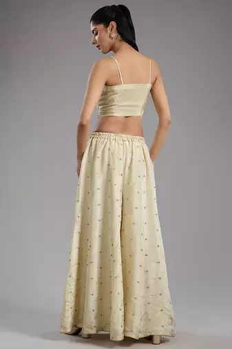 Ivory embroidered tissue sharara set