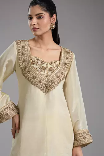 Ivory embroidered tissue sharara set