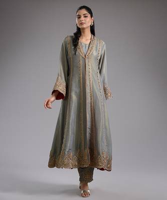 Grey embroidered tissue co ord set 1