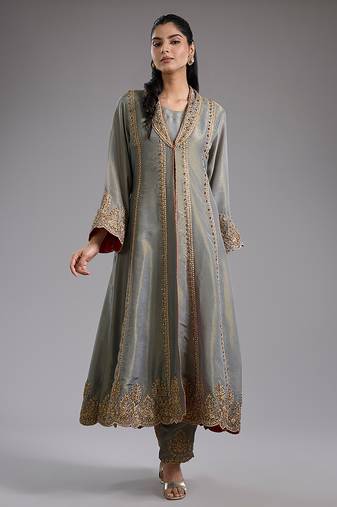 Grey embroidered tissue co ord set