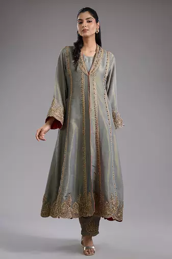 Grey embroidered tissue co ord set