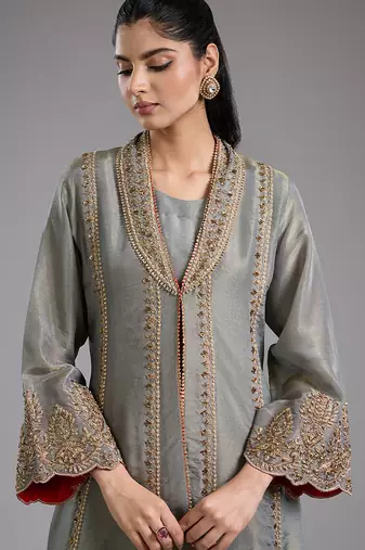 Grey embroidered tissue co ord set