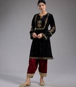 Black embroidered velvet kurta set
