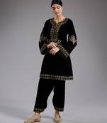 Black embroidered velvet kurta set