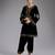 Black embroidered velvet kurta set