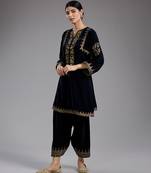Black embroidered velvet kurta set