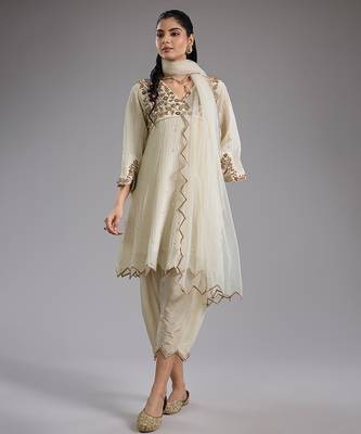 Ivory embroidered tissue kurta Set 1