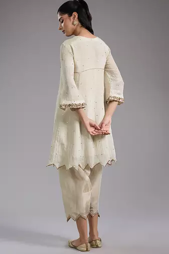 Ivory embroidered tissue kurta Set