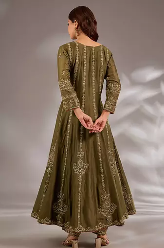 Green embroidered chanderi anarkali