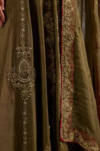 Green embroidered chanderi anarkali
