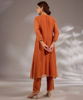 Orange embroidered chanderi anarkali 2