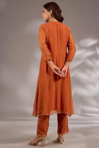 Orange embroidered chanderi anarkali