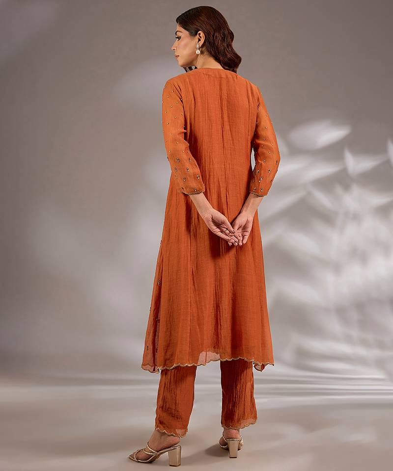 Orange embroidered chanderi anarkali