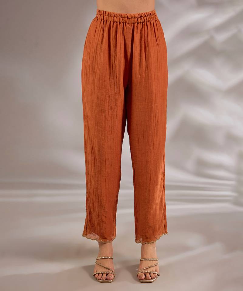 Orange embroidered chanderi anarkali