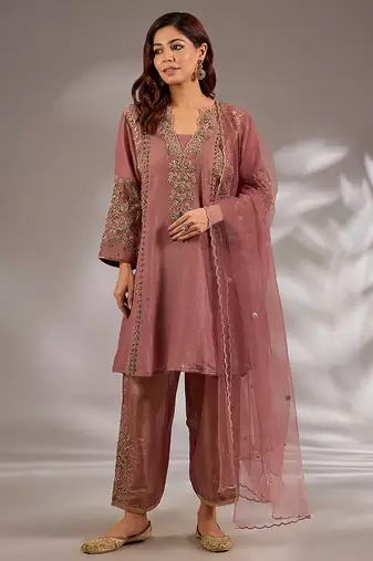 Pink embroidered net Kurta Set