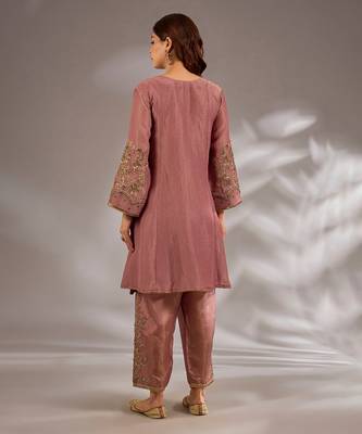 Pink embroidered net Kurta Set 2