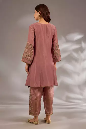 Pink embroidered net Kurta Set