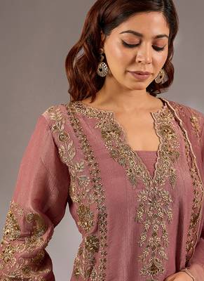 Pink embroidered net Kurta Set 4
