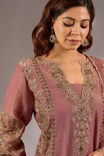 Pink embroidered net Kurta Set